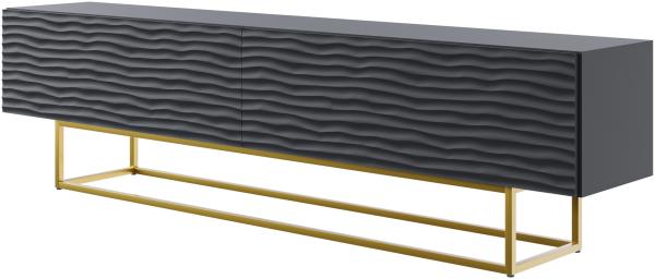 Selsey Wavio - TV-Lowboard Schwarz mit goldenem Metallgestell, 175 cm