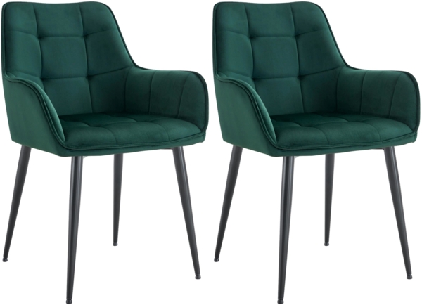 CLP 2er Set Esszimmerstuhl Ferndale, Sessel mit gepolstertem Samtbezug,dunkelgrün