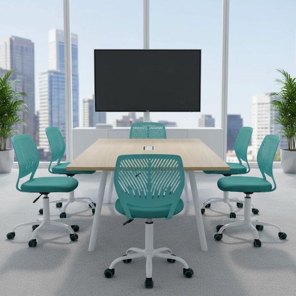 FurnitureR Meetingraum Stuhl ergonomisch, höhenverstellbarer Drehstuhl ohne Armlehnen, Netzrückenlehne, 38x40 cm Sitz, 32cm Rückenlehne, 130kg belastbar, für Büro & Besprechung, Grün