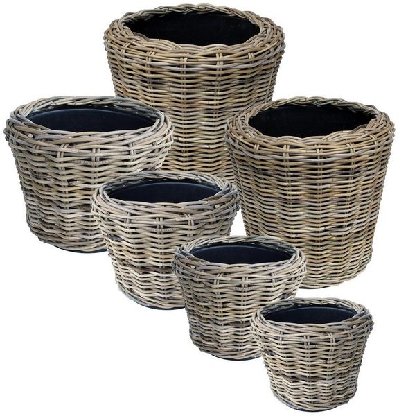 Van der Leeden Blumentopf Pflanzkorb Pflanzentreppe Rattan Korb Pflanzkübel (6 St), 6tlg, 6 Größen, Rattan, Handmade, ohne Wasserablauf
