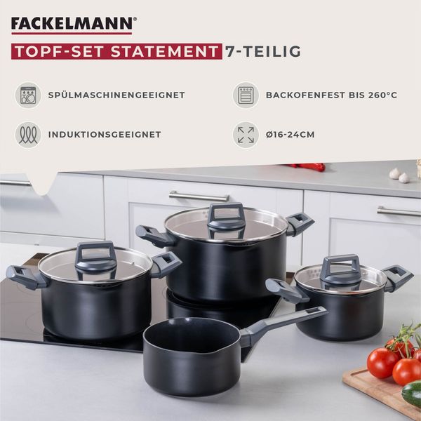 FACKELMANN Topf-Set Statement, Aluminium (Set, 7-tlg), Deckel mit Abgießfunktion