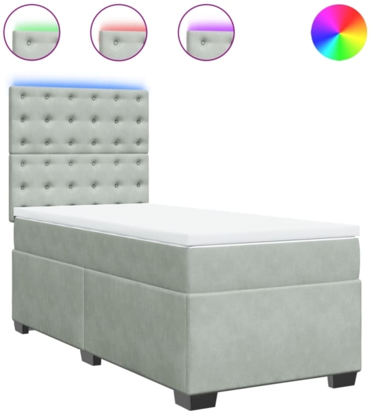vidaXL Boxspringbett mit Matratze Hellgrau 100x200 cm Samt 3293146