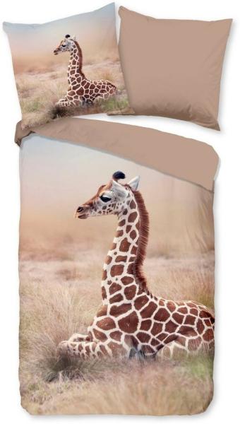 good morning Kinderbettwäsche Sima, Renforcé, 2 teilig, Baumwolle, 135x200, Reißverschluss, Wendeoptik, Kind, Giraffe, Sand