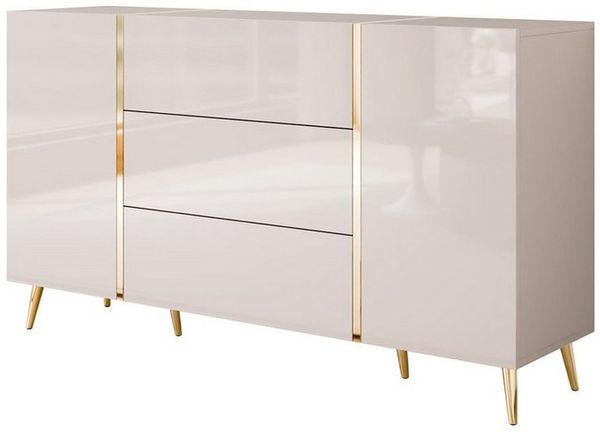 ALLHOUSE24 Kommode Kommode 158 cm Kaschmir Hochglanz GOLD Metallfüße Sideboard, Breite 158 cm
