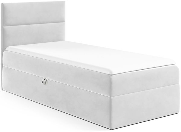 MEBLINI Kinderbett mit Bettkasten MINO 1 80x200 Links – H3/Hellgrau Samt Gepolstert Einzelbett mit Matratze - Polsterbett mit Stauraum - Bett mit Kopfteil – Stauraumbett