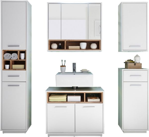 BASIC by Balculina Badmöbel-Set Mila, Badezimmerset BxHxT 156x191x40 cm, (5-St), Breite 156 cm,Badezimmerset 5-tlg, FSC-Mix 70%