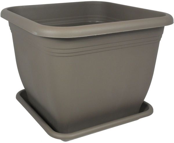 Heimwerkercenter Pflanzkübel MePla Blumentopf Quadrat 23x23cm, Untersetzer 20x20cm Taupe, Kunstoff