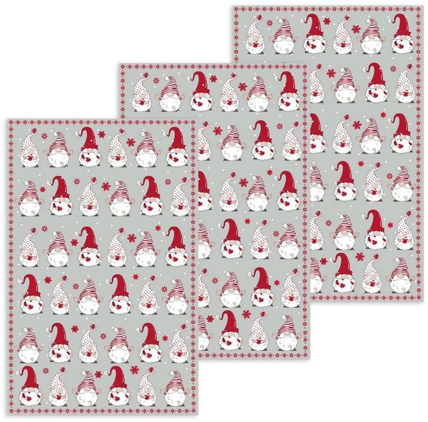 Kracht Geschirrtuch Wichtel Weihnachten, (Set, 3-tlg, Set), 3er Pack Geschirrtücher (3 Stück), ca. 45 x 70 cm, Baumwolle bedruckt