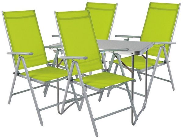 Mojawo Essgruppe 5-teiliges Campingmöbel Set Aluminium Textilen Lime