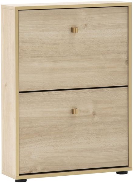 Schildmeyer Schuhschrank Schuhkipper Flora 160785, weiß Eiche Dekor/goldfarben, 59,8 x 19,5 x 83,2 cm