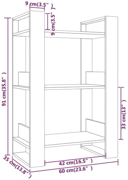 vidaXL Bücherregal/Raumteiler Grau 60x35x91 cm Massivholz Kiefer 813881 Bild 8