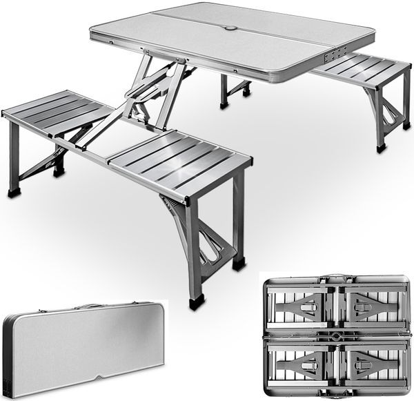 CASARIA® Campingtisch Klappbar mit Stühlen Schirmständer Alu Camping Klapptisch