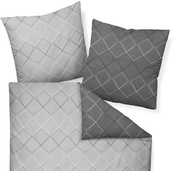 Janine Bettwäsche 2 teilig - J.D, Mako-Satin, Baumwolle mercerisiert, Seidenfinish, Rauten Grau 155x220cm Bild 2