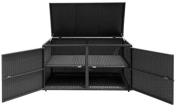 COSTWAY Auflagenbox Rattan Sitzbank 335L, mit Doppeltüren & Ablage, 115x60x65cm