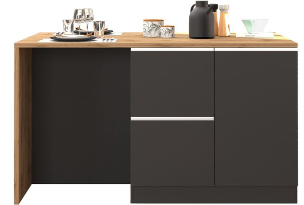 KOCHSTATION Kücheninsel KS-Sole, Kochinsel, Küchenarbeitsblock, Inselküche, Arbeitsinsel, Breite 152,5 cm, mit Essplatz, Handtuchhalter, Fächer und Weinregal