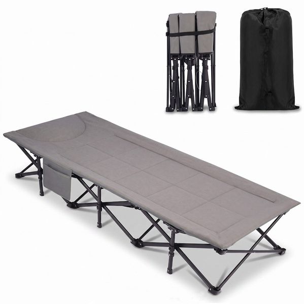 Sekey Campingbett bis 250kg, Feldbett mit integrierter Matratze, Klappbett mit Seitentasche & 14 Stützpunkten 190cm
