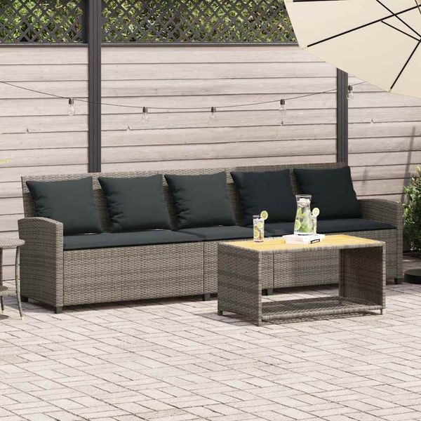 vidaXL Gartensofa 5-Sitzer mit Kissen Grau Poly Rattan 4104114