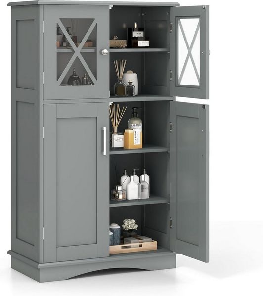 KOMFOTTEU Hochschrank Badezimmerschrank mit Glastüren, 60 × 30 × 108cm