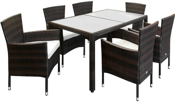 Casaria Polyrattan Sitzgruppe 6+1 Garten Wetterfest Stapelbar Braun
