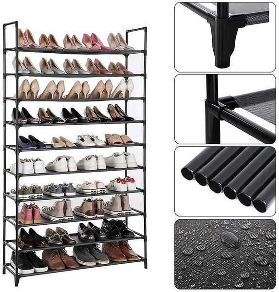 JEOBEST Schuhregal 10 Ebenen Schuhablage, Schuhaufbewahrung, 100x30x176cm, Metallgestell, Ablagen aus Vliesstoff