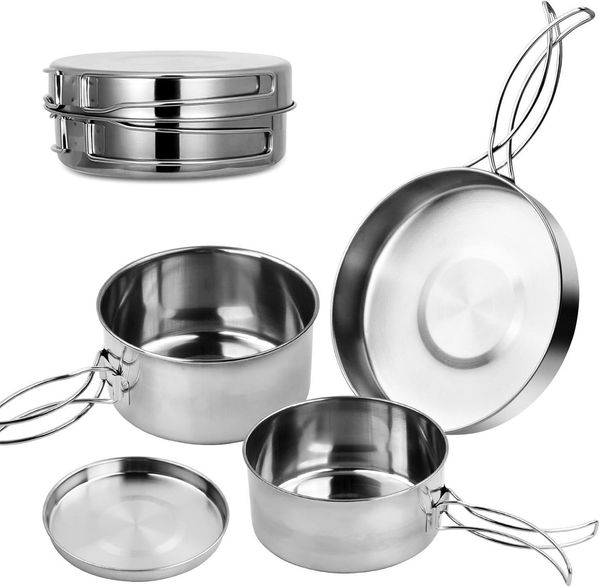 FELIXLEO Besteck-Set Camping Geschirr Set Edelstahl 4tlg Faltbar Topf 1-2 Personen (1-tlg)
