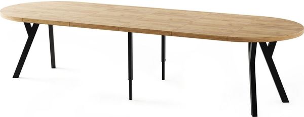 WFL GROUP Esstisch Twixy ausziehbar rund industrial mit schwarzen Holzbeinen (MADE IN EU, erhältlich in 2 Größen – Durchmesser 100 cm, ausziehbar auf 250/300 cm), XXL groß extra lang Ausziehtisch für 5-16 oder 5-14 Personen