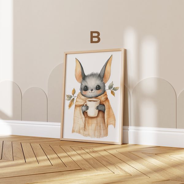 Waldtiere Magisch Kinderzimmer Aquarell Fuchs Reh Igel Fledermaus Poster · Kinderzimmer Bilder · Wand Deko · Kunst Druck · Deko Print ohne Rahmen - 40 x 50 cm / B
