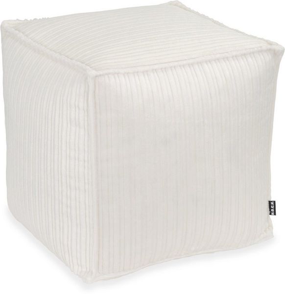 H.O.C.K. Sitzwürfel H.O.C.K. Precious Cord Bean Cube Hocker eckig Pouf 40x40x40cm weiß, Pflegeleicht & waschbar, Scheuerbeständigkeit ca. 40 000