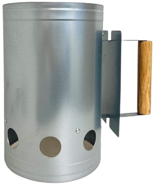 HAC24 Anzündkamin XL Stahl Kohleanzünder Kohle Grillanzünder Grillstarter (1-tlg), Holzgriff mit Hitzeschild