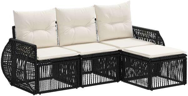vidaXL Gartensofa-set 4 pcs Schwarz und Cremeweiß Poly-Rattan 3435397