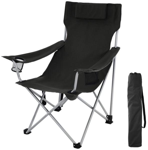 Songmics 'GCB09BK' Campingstuhl klappbar, mit Armlehnen und Getränkehaltern bis 150 kg belastbar, Eisengestell / Oxford-Gewebe schwarz, 81 x 70 x 91 cm