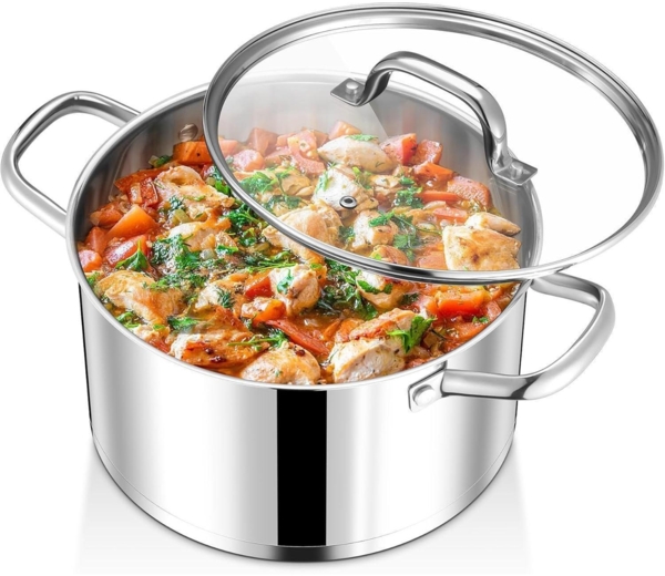 Kochtopf 24cm Edelstahl Suppentopf Glasdeckel Induktion 5,6 L Fleischtopf