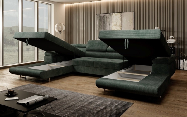 Luxusbetten24 Schlafsofa Designer Sofa Calvera U in Cord, mit Stauraum und Schlaffunktion Bild 3