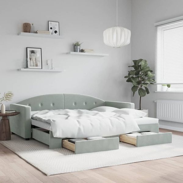 vidaXL Tagesbett Ausziehbar mit Schubladen Hellgrau 90x190 cm Samt 3197362