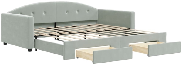 vidaXL Tagesbett Ausziehbar mit Schubladen Hellgrau 90x190 cm Samt 3197362