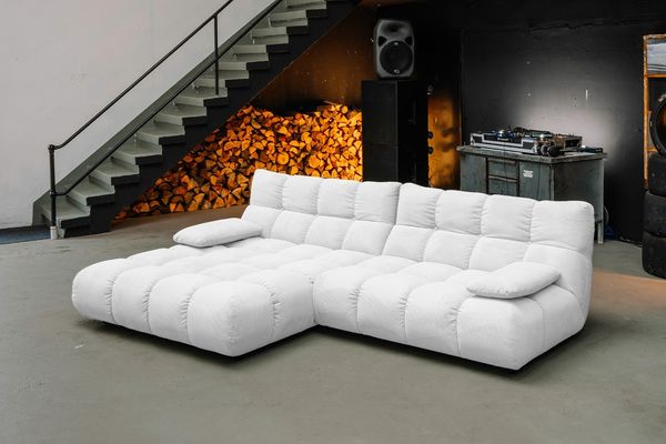 KAWOLA Sofa VIVIEN Ecksofa Feincord weiß Longchair links 85 x 178 x 290 cm