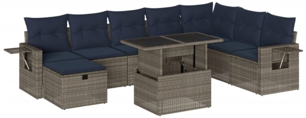 vidaXL 9-teiliges Gartensofa-Set mit Kissen, grau, Polyrattan 3275031