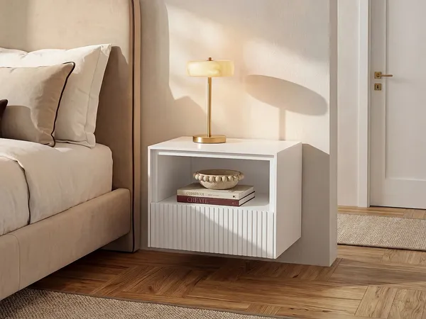 Vente-unique - CALDRIN Bedside table Holz, Platte Weiß - B 40 cm x H 35 cm x L 54 cm