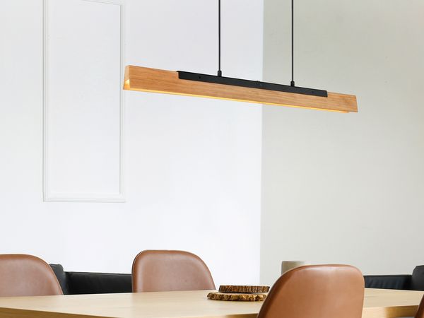 LED Pendelleuchte KERALA dimmbar Holzbrett naturbelassen, Breite 90cm