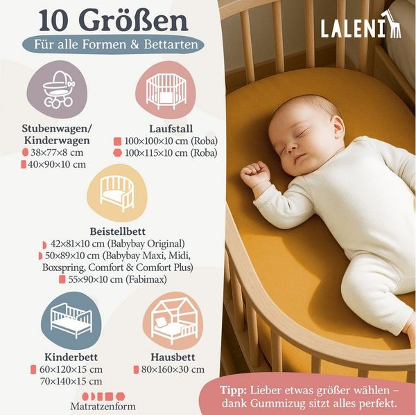 Laleni Jersey Spannbettlaken Stubenwagen 40x90 cm - Oeko-Tex Zertifiziert, 100% Baumwolle, atmungsaktives Spannbetttuch für Baby, 135 g/m², Spicy Mustard - gelb Bild 2
