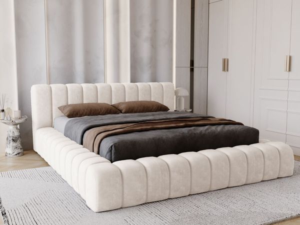 GRAINGOLD Italia Doppelbett 180x200, Polsterbett mit Bettkasten und Lattenrost, Velvet-Stoff, Creme