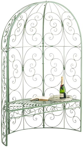 Halbpavillon mit Sitzbank BOSTON - Metall Antik-grün 120x58x178 cm | Gartenbank Mit Lehne Rankhilfe Etallbank Mit Überdach