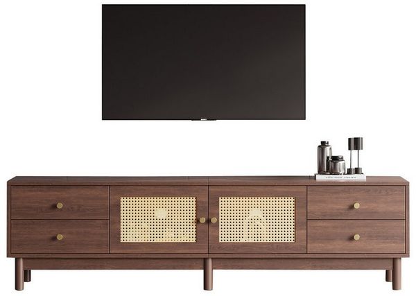 Merax Lowboard Lowboard mit Rattantüren und 4 Schubladen, TV-Schrank Fernsehtisch, Breite:180cm
