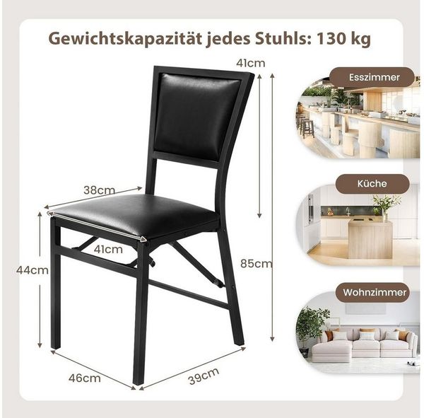 KOMFOTTEU Esszimmerstuhl (2er Set), Klappstuhl mit Sitzkissen & Metallrahmen