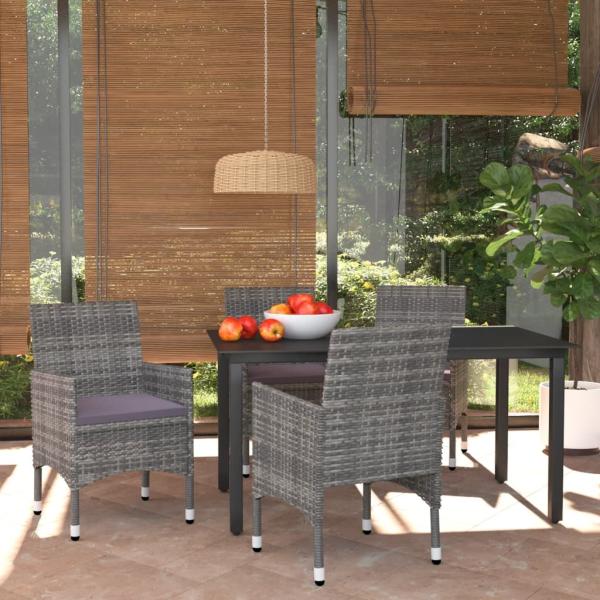 vidaXL 5-tlg. Garten-Essgruppe mit Kissen Poly Rattan Grau 3094981