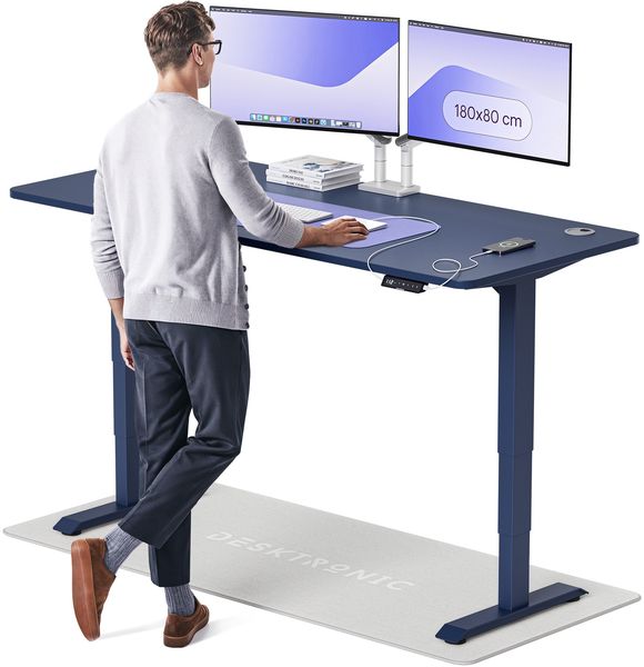 Desktronic HomePro Elektrisch höhenverstellbarer Schreibtisch 180x80cm Blau/Blau mit Memory-Funktion, Anti-Kollisions Technologie, USB-A und USB-C-Ladeanschlüssen