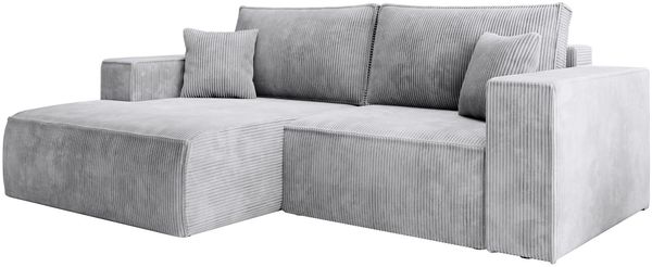Selsey 'Farese Mini' Ecksofa mit Cordbezug, Schlaffunktion und Stauraum, Hellgrau, links