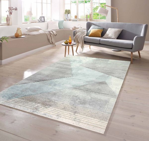 TeppichHome24 Teppich Teppich Muster gestreift grau blau grün schwarz, rechteckig