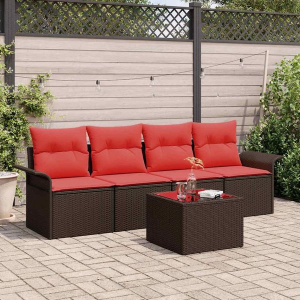 vidaXL Gartensofa-set mit Kissen 5 pcs Beige und Rot Poly-Rattan 3353903