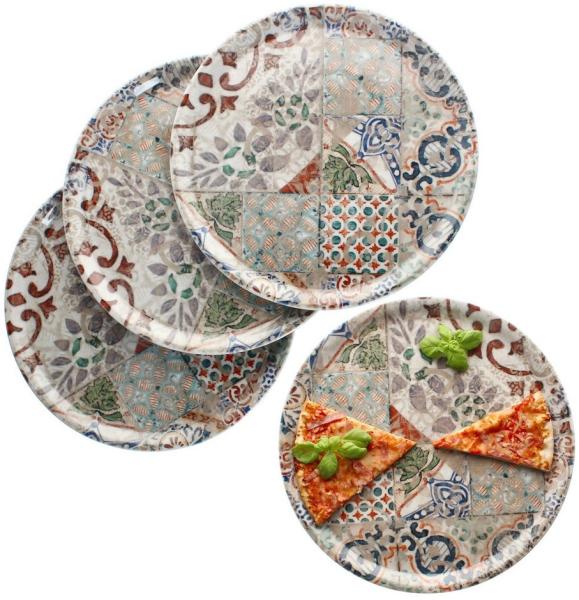 MamboCat Pizzateller 4x Pizzateller Alcazar Ø33cm 4 Personen XL-Teller Fliesenoptik Platte